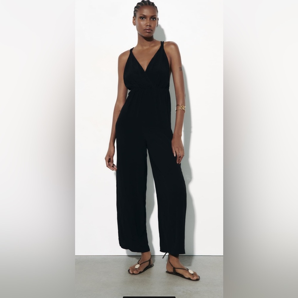 Zara braided strap open back jumpsuit